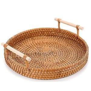 Hochwertiges Modernes Geflochtenes Rattan Einlagiges Gewürzaufbewahrungs- und Serviertablett-Set für Küche Obst Brot Snacks Weidenkorb - Product Image 1