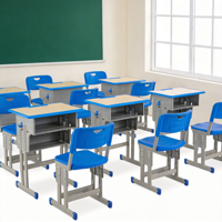 Bureau d'étudiant moderne à hauteur réglable avec tiroir à livres, crochet pour sac, pieds en métal, cadre chromé, mobilier scolaire pour utilisation en classe