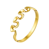 Bracelet jonc sculpté en forme de vague, en acier inoxydable plaqué or 18 carats PVD, étanche, pour femmes, bijoux Liliflor Fashion B262686