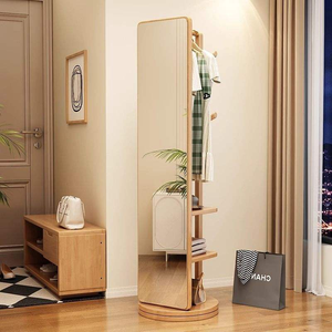 Specchio da terra in legno regolabile a 360 gradi con <span class=keywords><strong>appendiabiti</strong></span> girevole, elegante e mobile - Product Image 3