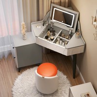 Coiffeuse d'Angle Moderne avec Miroir de Maquillage LED 3 Couleurs et Rangement