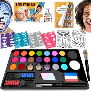Kit de pintura facial para niños Plantillas Pinceles Brillo Cabello Tiza Esponjas Pintura facial a base de agua