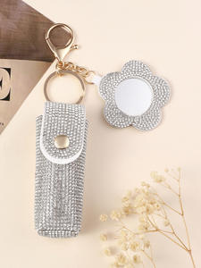 Tas lipstik kulit portabel, dompet rias wajah, tas Lip Balm, gantungan kunci, penutup pelindung lipstik Kreatif dengan cermin - Product Image 3