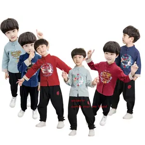 Ecoaparty 2pcs cậu bé Trung Quốc truyền thống quần áo cho trẻ em năm mới trang phục tang phù hợp với trẻ em cosplay Lễ Hội Mùa xuân quần hàng đầu