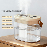 Humidificateur d'air portable mini USB à affichage numérique, 3 modes de brumisation, réservoir de 1400 ml, veilleuse intégrée, idéal pour le bureau - Offre Spéciale