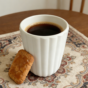 Gobelet en mélamine à nervures verticales de qualité alimentaire, blanc neige, 250 ml, pour café, thé et boissons froides - Product Image 1