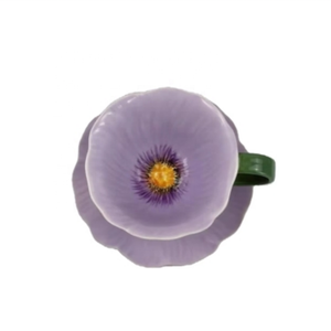 Magnifique <span class=keywords><strong>Tasse</strong></span> à Café en Céramique Violette en Forme de Pétale de <span class=keywords><strong>Coquelicot</strong></span> avec Soucoupe, Idéale pour les Fêtes de Thé de l'Après-midi et la Décoration Intérieure Élégante - Product Image 4