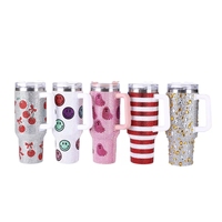 Tasse de bureau personnalisée en acier inoxydable de 40 oz avec strass, écologique, grande capacité, cadeaux de fêtes, motif drapeau, sourires, diamants