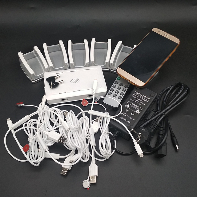 Remote Control Multi-ports 4 6 8 Ports Smart Mobile Cell Phone Retail Display Anti-theft Alarm System Charge For Apple Huawei