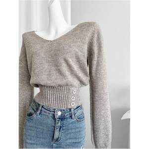 Suéter de Punto Personalizado para Mujer, Manga Larga, Cuello en V, Casual, Ajustado, Otoñal, Antipilling, 16 Gg - Product Image 3