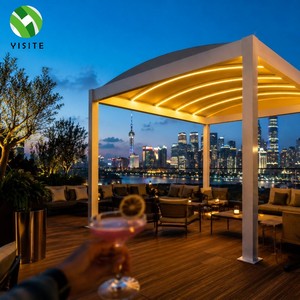 Pérgola Comercial de Aluminio con Techo Curvo, Impermeable, Protección Solar, Motorizada, para Cafetería, Restaurante, Terraza - Product Image 4