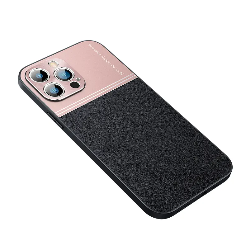 Genuine Leather Case Metal Luxury Mobile Phone Case for iPhone 11 12 13 14 Pro Max Protective Phone Cover