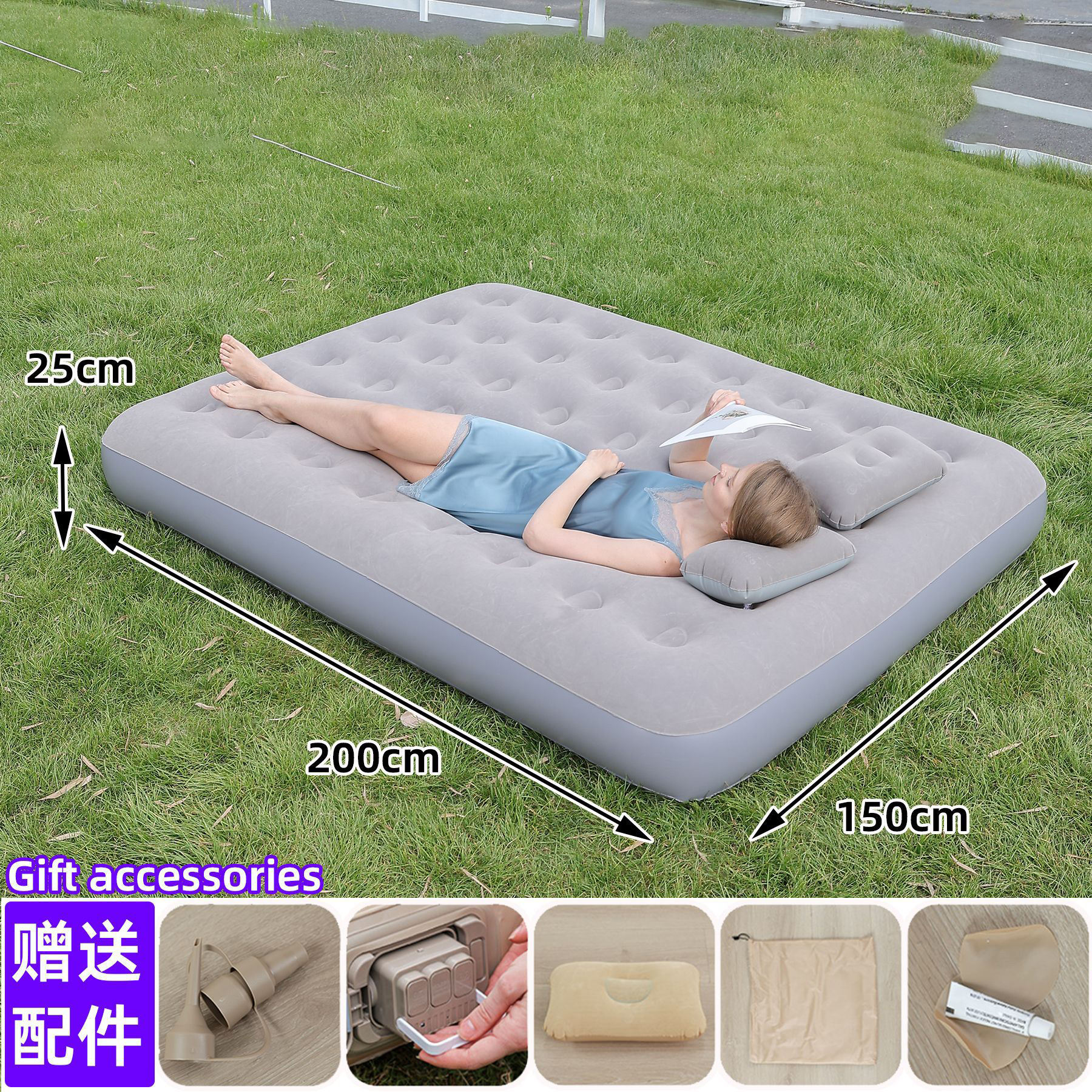 เตียงคู่ (เตียงต่ำ) สีเทา