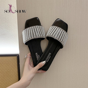 Moda <span class=keywords><strong>donna</strong></span> <span class=keywords><strong>sandali</strong></span> pu con strass all'ingrosso pantofole estive pantofole <span class=keywords><strong>da</strong></span> spiaggia piatte - Product Image 6