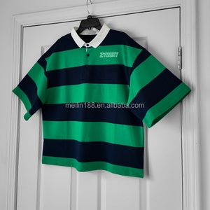 Summer Streetwear Button up <b>Shirts</b> Custom Design Heavy High Quality <b>Men</b> Boxy Tee Rugby Jersey <b>Stripe</b> Short Sleeve <b>T</b> <b>Shirt</b> - Product Image 1
