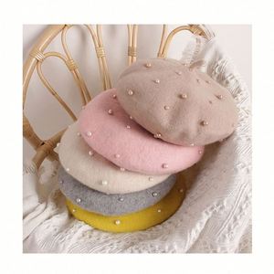 11 couleurs, chapeaux bérets pour enfants à la mode et bon marché, bérets pour bébé fille avec perles - Product Image 1