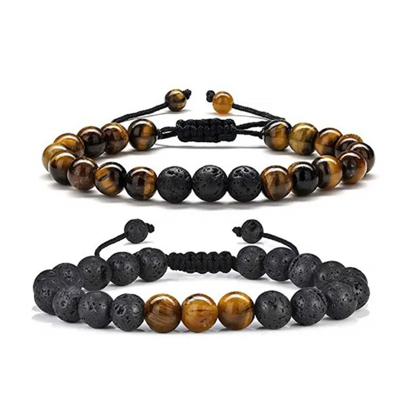 2024 Mode Heren Armband Crystal Kralen Armband Natuurlijke Tijgeroog Lava Rock Kralen Steen Heren Angst Bedelarmband Voor Mannen