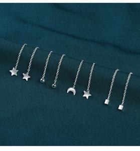 S999纯银珠宝爱情星星月亮吊坠耳环长链银线流苏女耳环 - Product Image 2