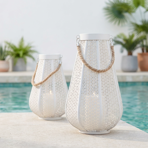 Lanterne porte-bougie votive élégante en métal découpé à motif floral avec poignée en jute pour Noël, mariages et décoration intérieure 2026 - Product Image 1