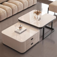 Grande table basse carrée en bois de verre blanche et noire extensible avec rangement de luxe moderne unique pour le salon