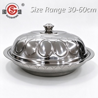 Plat de service rond en acier inoxydable avec couvercle, chauffe-plat de buffet, plateau alimentaire gaufré multi-tailles 30-60 cm