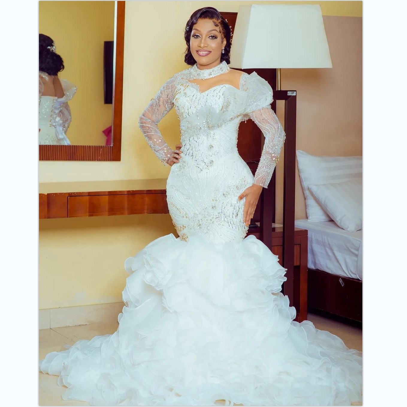 Luxury Crystal Beading Mermaid Wedding Dresses Sequins Bridal Gowns Wedding  Dress Long Sleeve Wedding Dress Bridal Gown| Alibaba.com