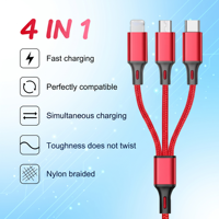 Kabel Data Pengisian Daya 4 in 1 Nylon Braided Micro Type-C L Multi Interface untuk Ponsel Tablet Perjalanan Kantor Rumah Grosir