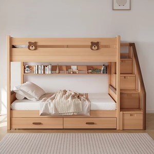 <span class=keywords><strong>Lit</strong></span> superposé moderne en bois massif avec escalier et <span class=keywords><strong>rangement</strong></span>, idéal pour chambre de garçon, salon, école ou hôpital - Offre Spéciale - Product Image 3