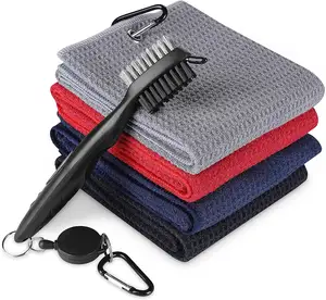 Microfiber Waffle Golf Towel And Golf Cleaning Kit Gift Set With Golf Brush Club Sharpener Tool