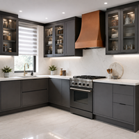 Ensemble d'armoires de cuisine en bois laqué noir sur mesure Vermonhouzz, armoires de cuisine modernes et durables pour les projets d'appartements et de villas