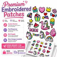 En gros Patchs brodés thermocollants et à coudre Kawaii Licorne Arc-en-ciel Cœur Couronne Cupcake Bonbon Cactus Nœud