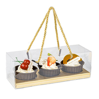 Boîte à cupcakes transparente suspendue en PET avec plateau en papier doré, emballage rectangulaire pliable personnalisé pour gâteaux et desserts
