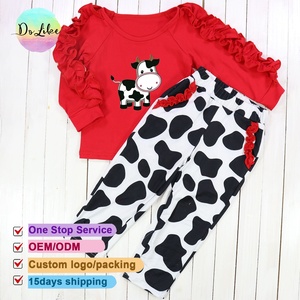 Kids Manufacturers Children <strong>Cow</strong> Embroidery <strong>Outfit</strong> Sets <strong>Girls</strong> Clothing Custom Cotton Baby Clothes - Product Image 1