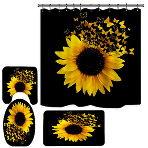 Vendita calda nuovo arrivo girasole bagno tessuto stampa personalizzata antiscivolo tappetino <span class=keywords><strong>da</strong></span> bagno e tenda <span class=keywords><strong>da</strong></span> doccia Set 4 pezzi tenda <span class=keywords><strong>da</strong></span> doccia - Product Image 2