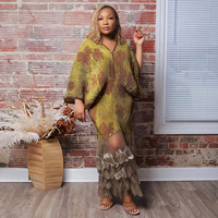 Robe longue plissée tendance style africain grande taille pour femme, col en V, manches chauve-souris amples, ourlet à volants, idéale pour les soirées, style Miyake