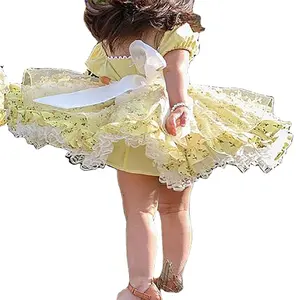 Vente en gros été conception spéciale jaune nouveau-né robe de soirée pour enfant couches robes princesse filles bébé fille