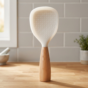 Cuillère à riz en silicone de qualité alimentaire avec manche en bois, spatule de service antiadhésive autoportante pour cuiseur à riz et préparation culinaire - Product Image 5