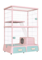 Cage à chat d'intérieur pliable à double couche et trois niveaux en fil de fer, grande taille, avec roues, détachable, pour balcon