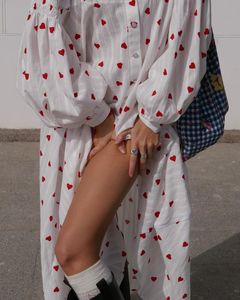 Abiti Casual Larghi da Donna Enyami Streetwear Boho per Vacanze, Bianchi con Maniche Lunghe e Stampa a <span class=keywords><strong>Cuori</strong></span> - Product Image 3