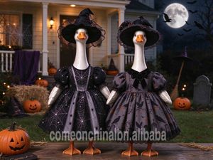 Déguisement d'oie d'Halloween pour porche, ensemble robe imprimée toile d'araignée et corbeau avec chapeau de sorcière, décoration de jardin extérieur pour les fêtes - Product Image 6