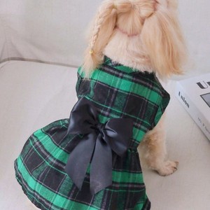Plaid Pet Dress <b>Red</b> Black Polyester Double Layer <b>Bow</b> Dog Cat Clothing Four Seasons Skirt - Product Image 3