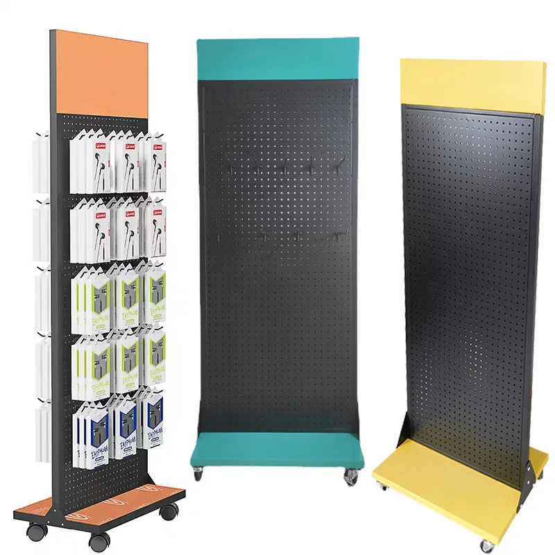 Mingtang rak display aksesori telepon seluler, pegboard logam berputar 360 derajat display berdiri, konter display yang dapat disesuaikan.