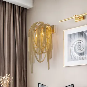 Классические светильники для спальни в отеле, Золотая цепь, люстра, настенная лампа для коридора