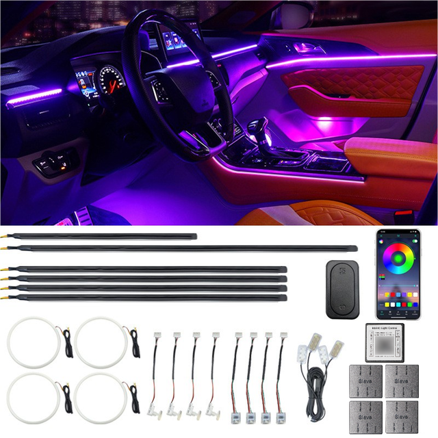 Automotive LED Ambient Light 64 Color Full Car Atmosphere Dynamic Light and Shadow in Car Atmosphere Light Inside Lamp  Strip