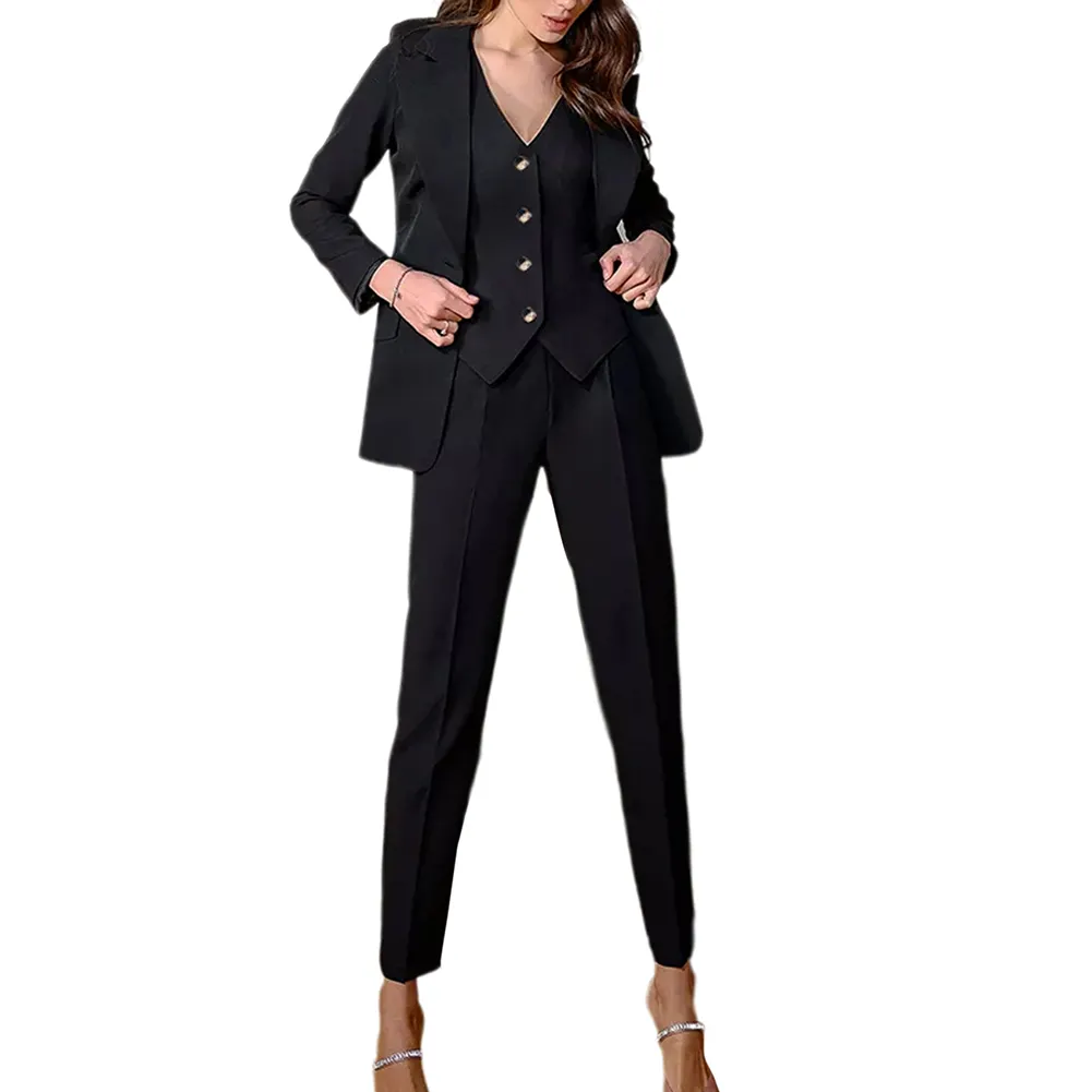 High Quality Classy Ladies Career Uniform Business Suits Women Formal Blazer Jacket Vest Pants 3pcs Set