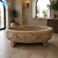 Baignoire en marbre blanc haut de gamme avec tête de lion et gravure en spirale, baignoire autoportante de luxe en pierre pour la décoration des salles de bain d'hôtel