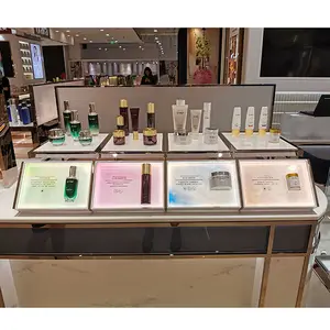 Custom LED Base Stand Skincare Suit Cosmetic Counter Display With Product Holders