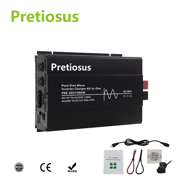 PRE-S1000 PureSineWave InverterCharger All in One DC12VtoAC220V Power Converter for RV Camper Home Emergency Backup Power Supply