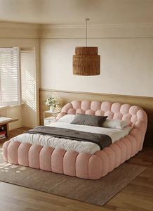 Base de Cama Moderna de Lujo con Diseño de Burbujas, Tapizada en Bouclé Crema Premium, Tamaño King, Muebles Modulares Suaves y Minimalistas - Product Image 4