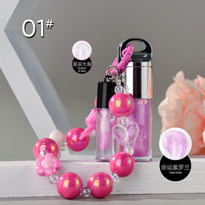 Bracelet personnalisable MLM avec nœud et perles, brillant à lèvres effet miroir, huile à lèvres changeante de couleur, parfum fruité, soin hydratant pour les lèvres - Product Image 4